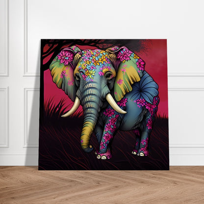 Canvas print "Sunset Elephant" - wall design, elephant made of flowers in the sunset