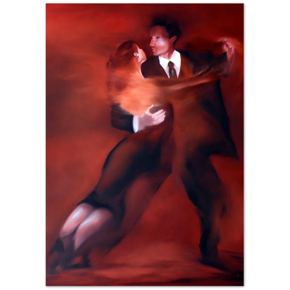 Canvas print Tango No. 1, Romantic mural tango painting, elegance in fiery red tones