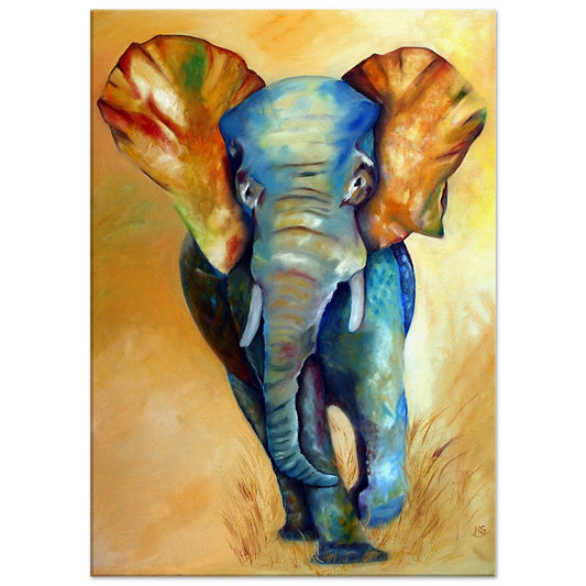 Wait For Me: Wanddekoration Leinwanddruck, Gemälde eines Jungen Elefanten auf Weltentdeckung