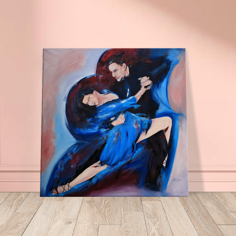 Out of the Blue, tango dancers in blue light, canvas picture with passion for office