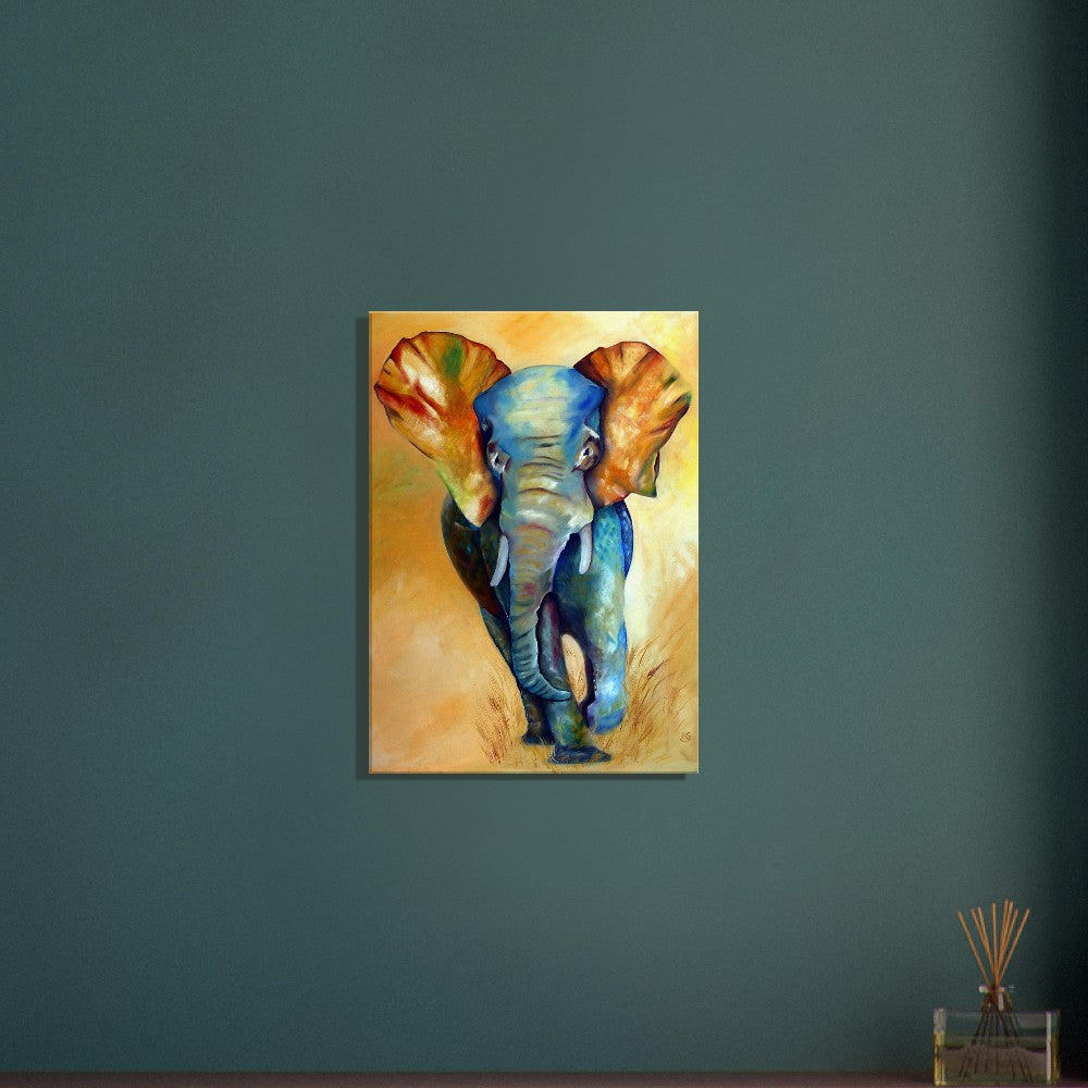 Wait For Me: Wall Decor Canvas Print Painting of a Young Elephant Exploring the World