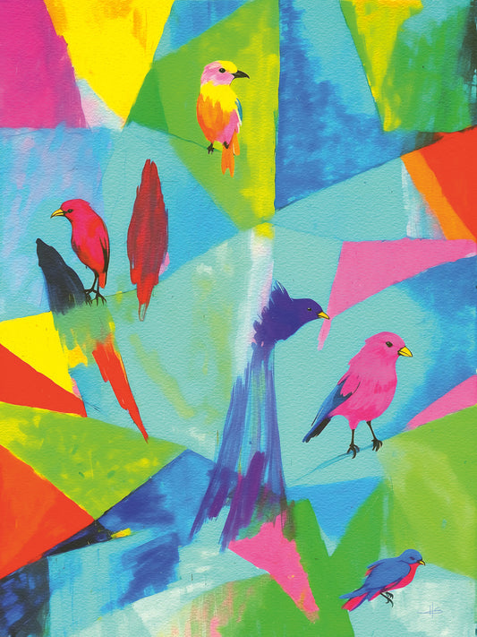 Leinwandbild "Im Garten der Träume" Abstrakte Vögel mit leuchtenden Farben
