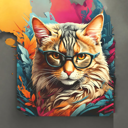 Leinwanddruck "Ich beaobachte dich", Katze im vector Stil mit Brille.