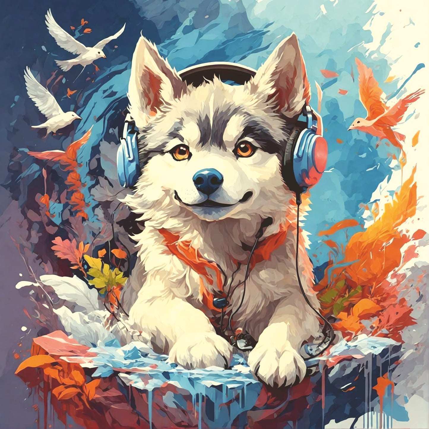 Leinwandbild Husky Vibes - Farbenreiches Vector Kunstwerk, Porträt eines Husky