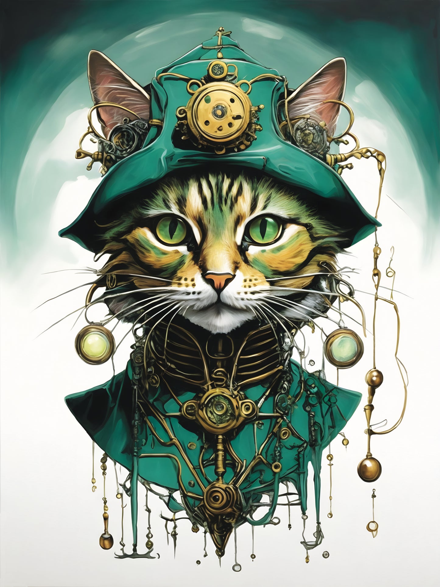 Canvas print "Marquis of Metal Tints" Stempunk Cat in green
