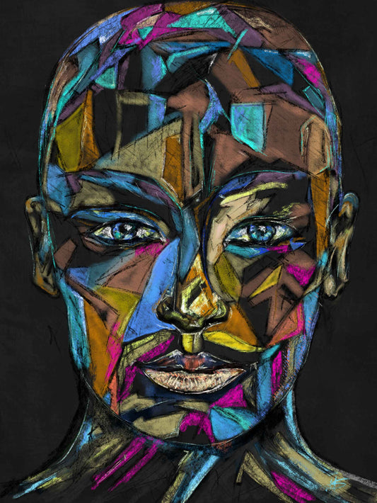 Digitale Kreidezeichnung, Portrait mit dunklem Hintergrund