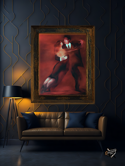 Leinwandbild Passionate Tango Night, Romantisches Wandbild Tangomalerei, Eleganz in feurigen Rottönen