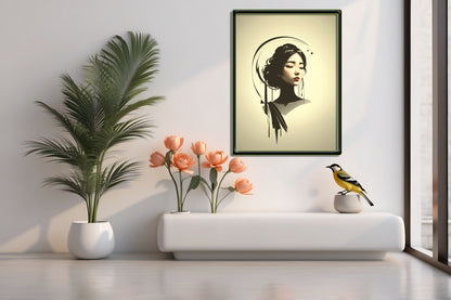Leinwanddruck, Portrait Asian Woman minimal vector Kunst