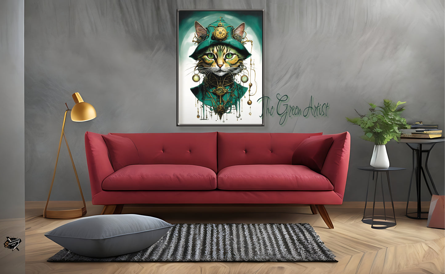 Canvas print "Marquis of Metal Tints" Stempunk Cat in green