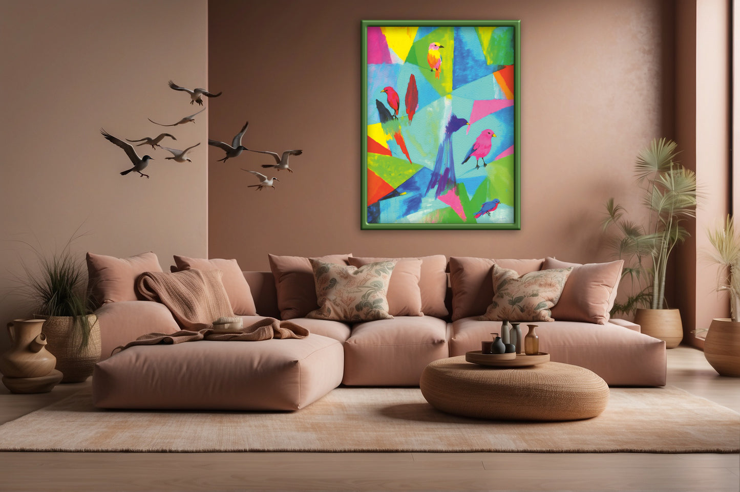 Leinwandbild "Im Garten der Träume" Abstrakte Vögel mit leuchtenden Farben